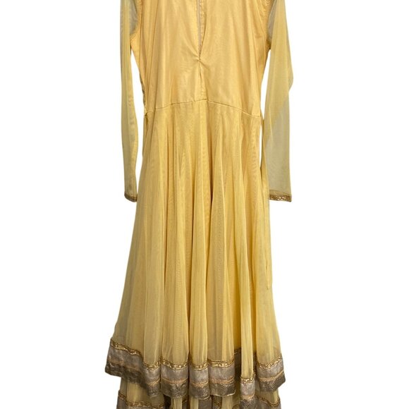Vintage Yellow Embroidered Anarkali Dress With Beaded Details As Is - Picture 11 of 16